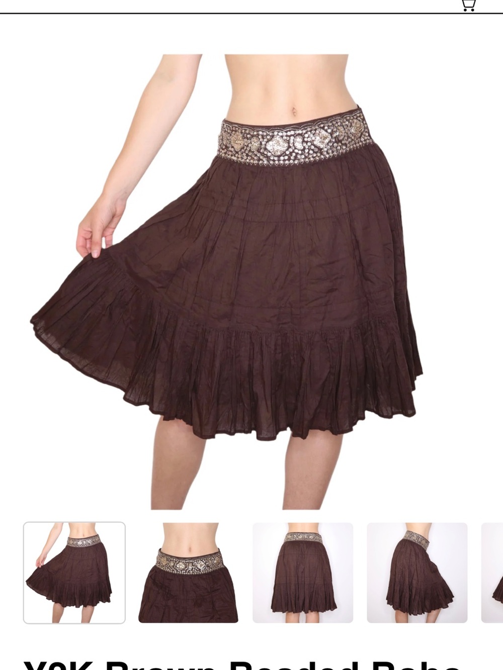 Brown Beaded Boho Midi Skirt